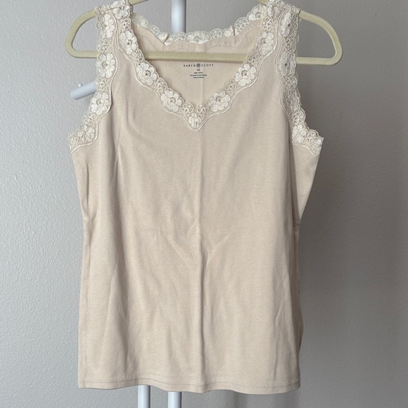 Karen Scott Beige Lace Trim Tank Top - Picture 1 of 9